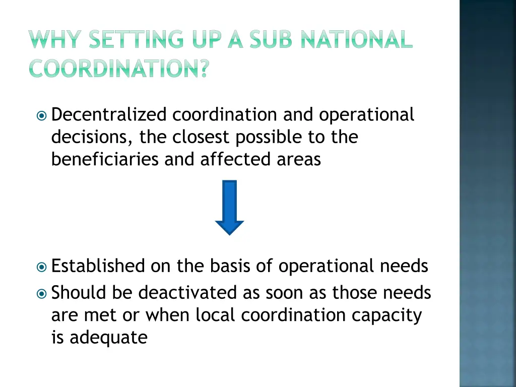 why setting up a sub national coordination