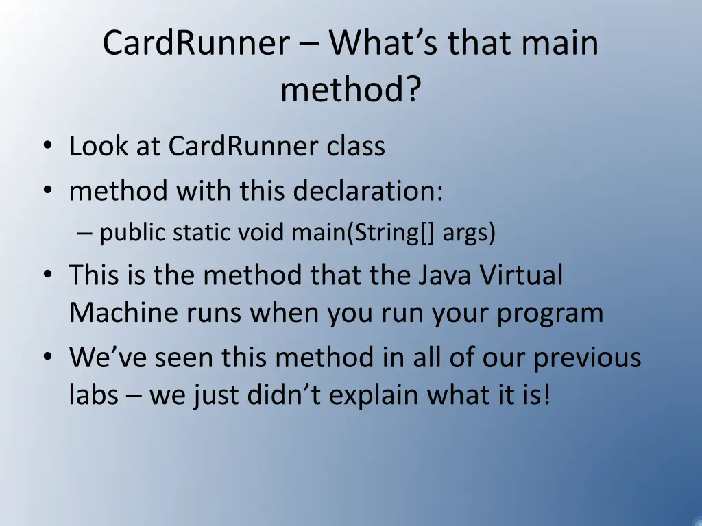 cardrunner what s that main method