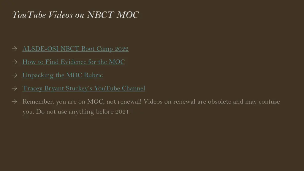 youtube videos on nbct moc