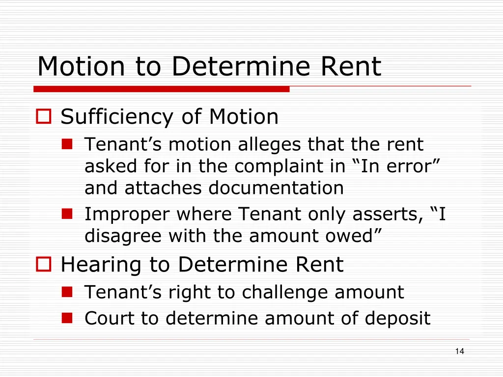 motion to determine rent