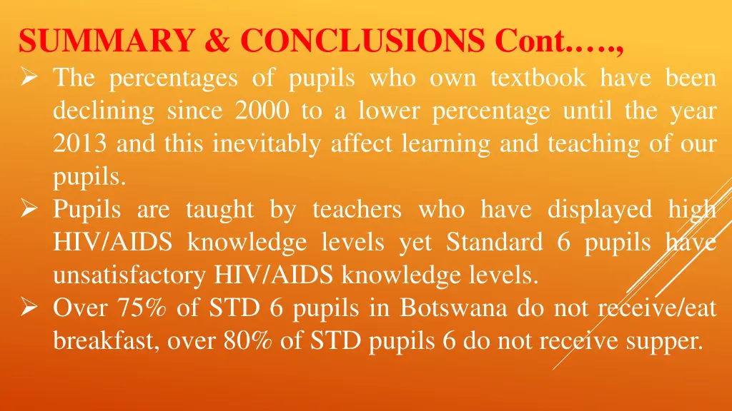 summary conclusions cont the percentages