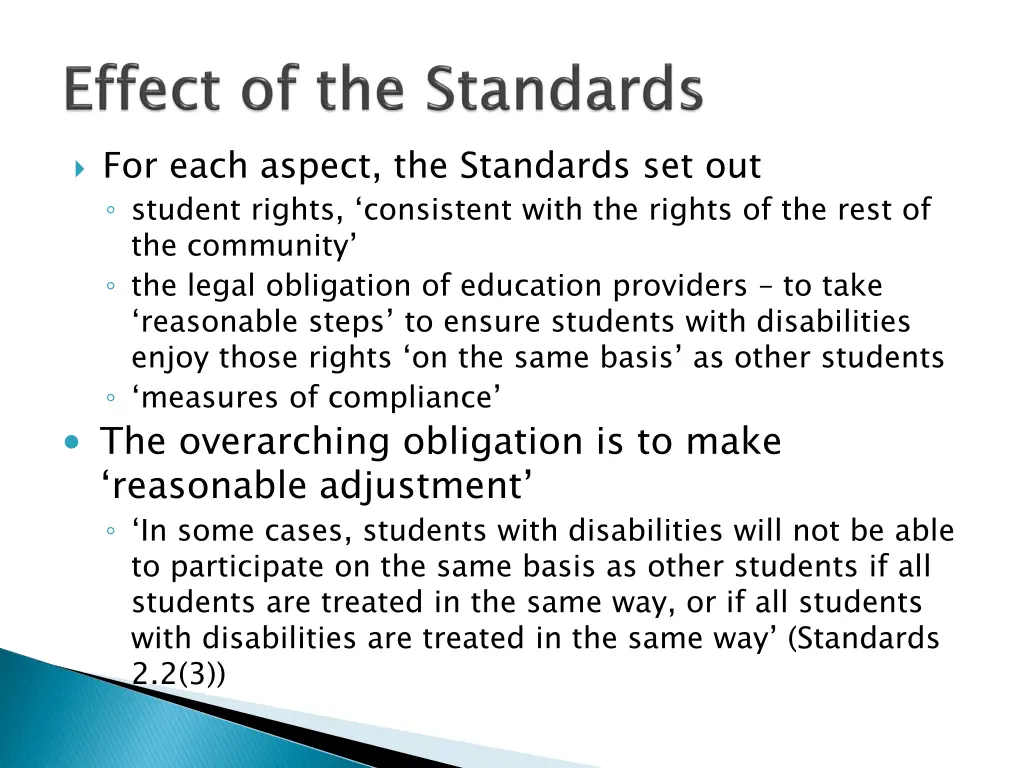 for each aspect the standards set out student