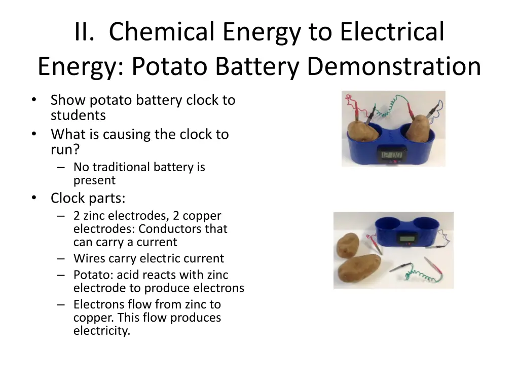 ii chemical energy to electrical energy potato