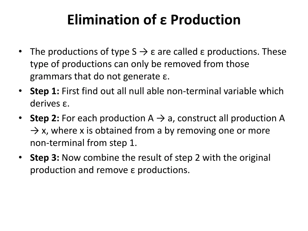 elimination of production