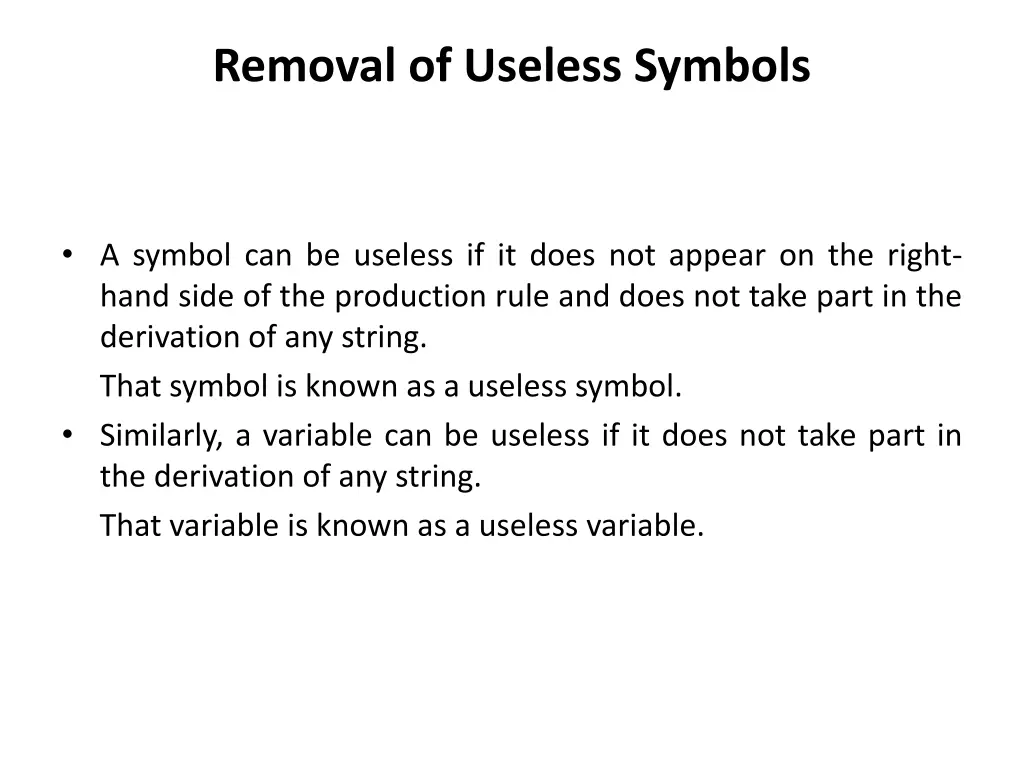 removal of useless symbols