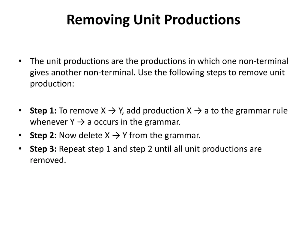 removing unit productions