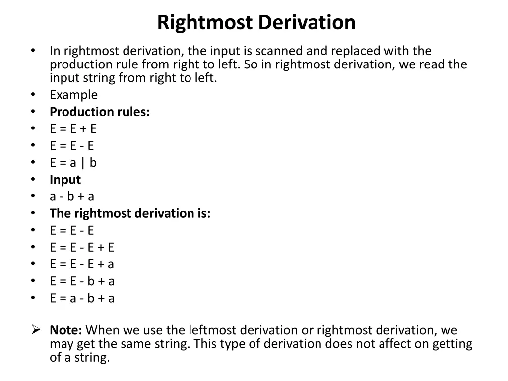 rightmost derivation