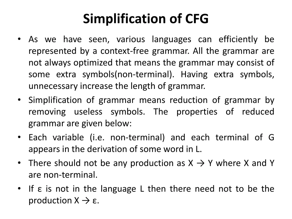 simplification of cfg