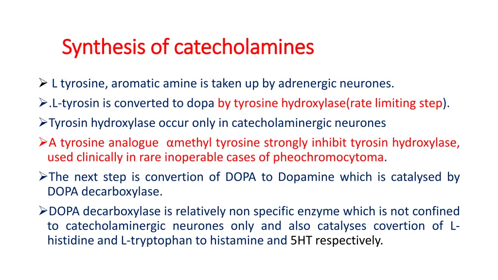 synthesis of synthesis of catecholamines