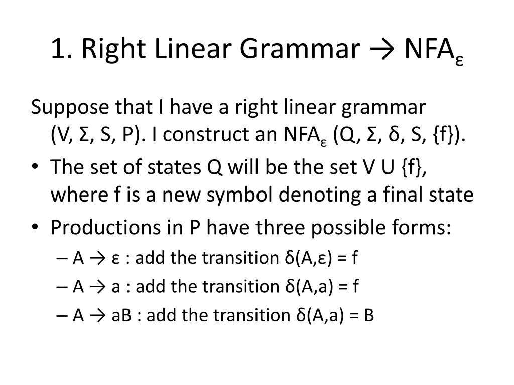 1 right linear grammar nfa