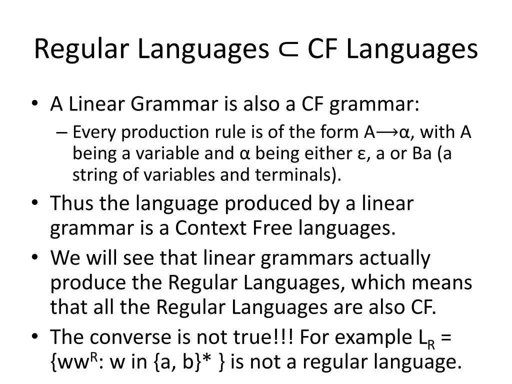 regular languages cf languages