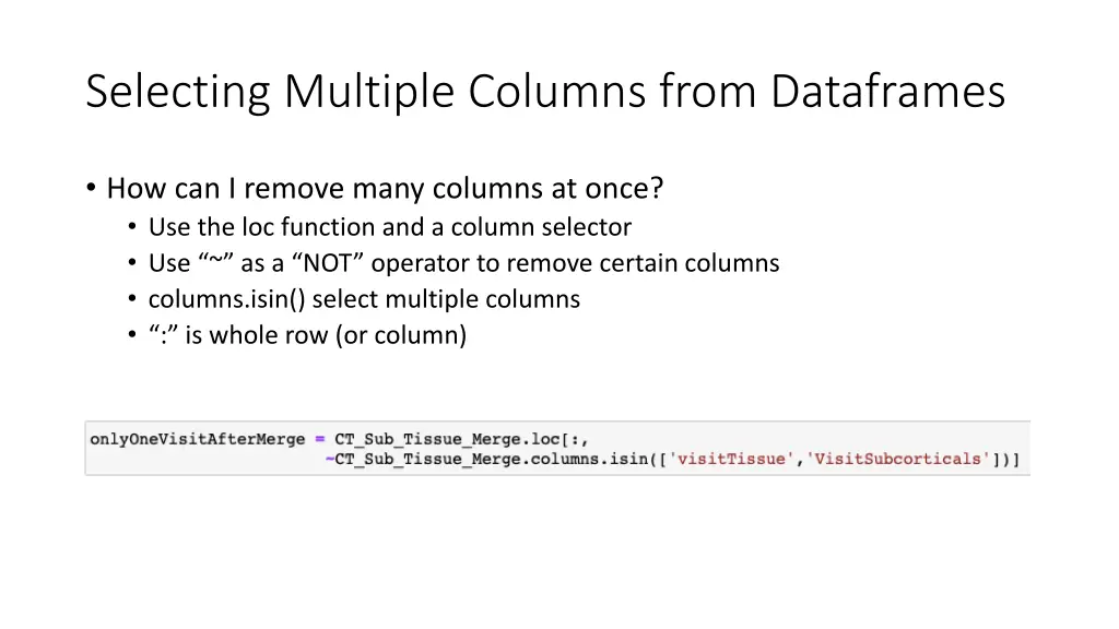 selecting multiple columns from dataframes