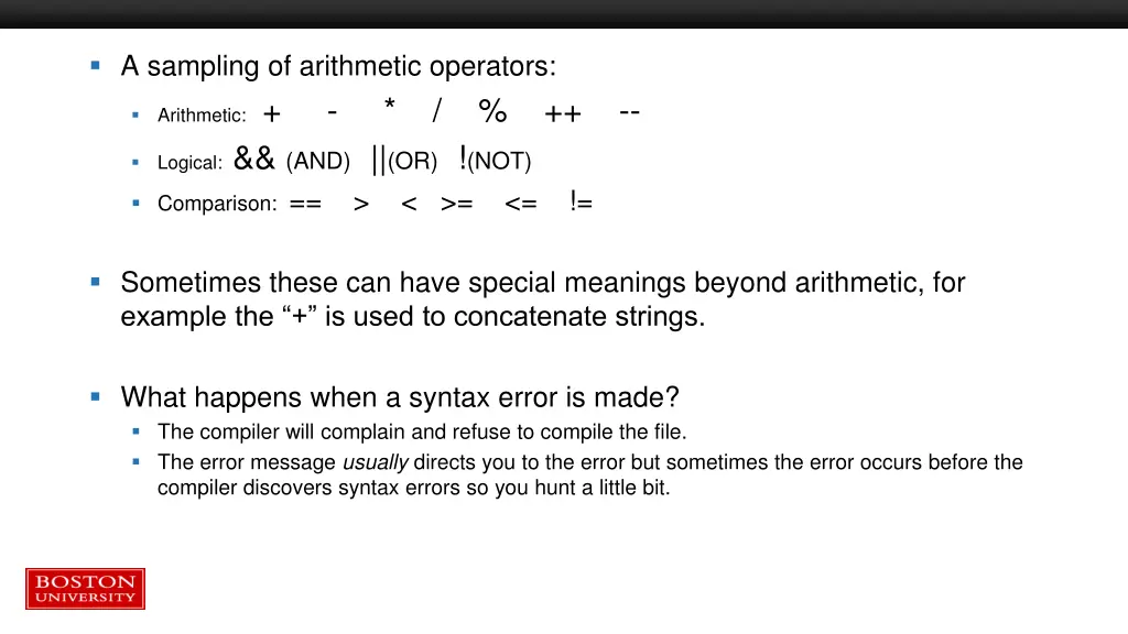 a sampling of arithmetic operators arithmetic