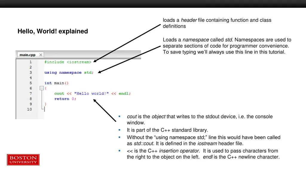 loads a header file containing function and class