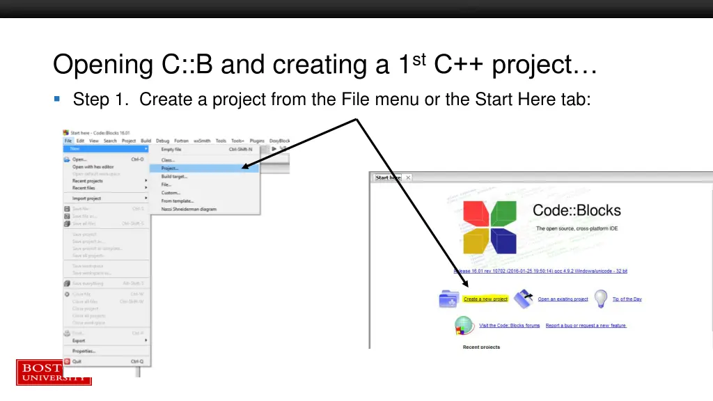 opening c b and creating a 1 st c project