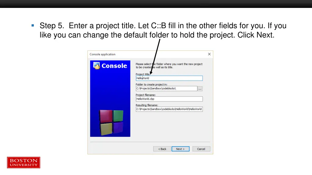 step 5 enter a project title let c b fill