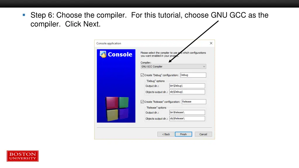 step 6 choose the compiler for this tutorial