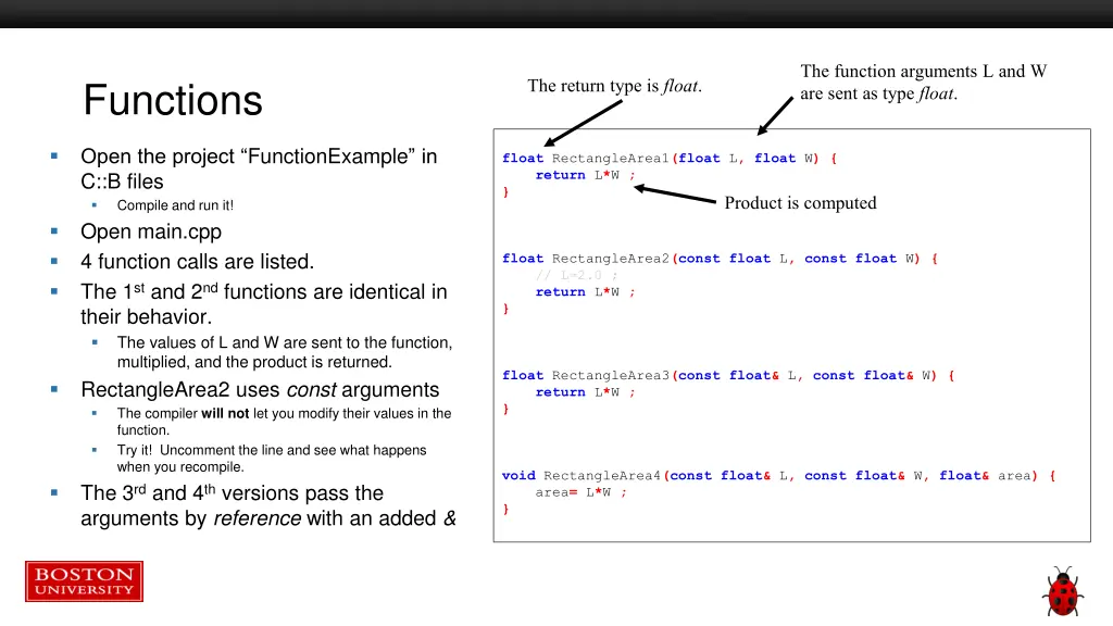 the function arguments l and w are sent as type