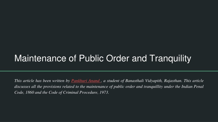 maintenance of public order and tranquility