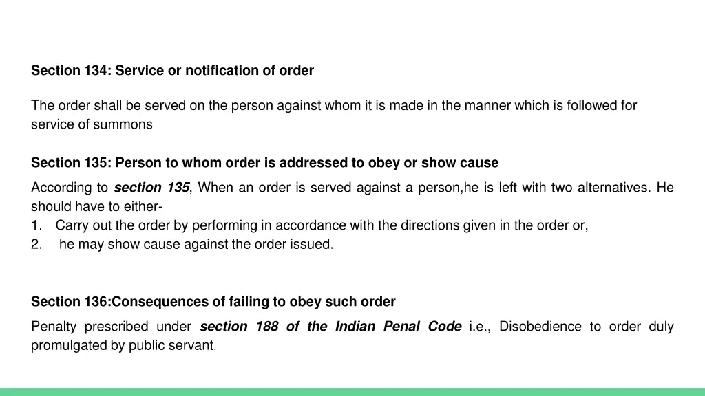 section 134 service or notification of order