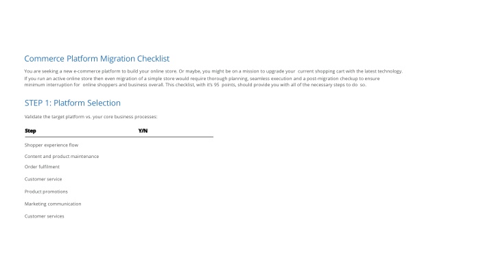 commerce platform migration checklist