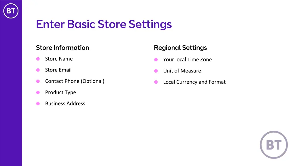 enter basic store settings