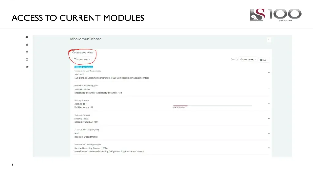 access to current modules