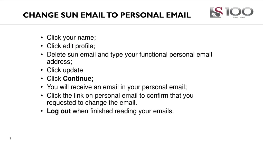 change sun email to personal email