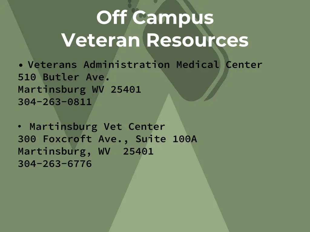 off campus veteran resources