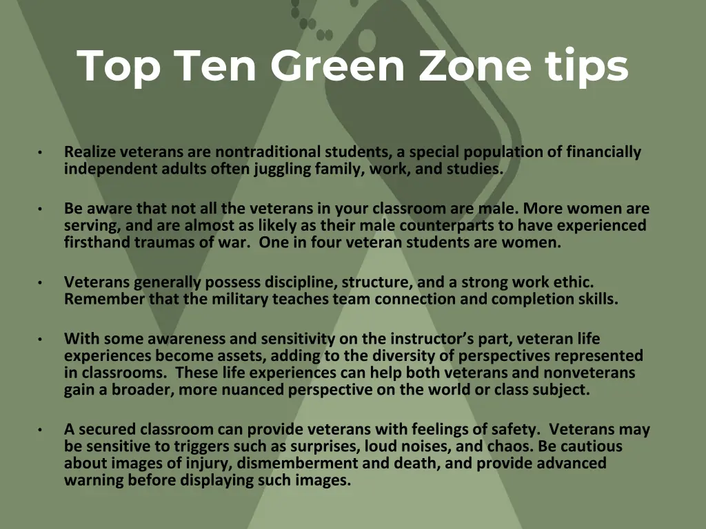 top ten green zone tips