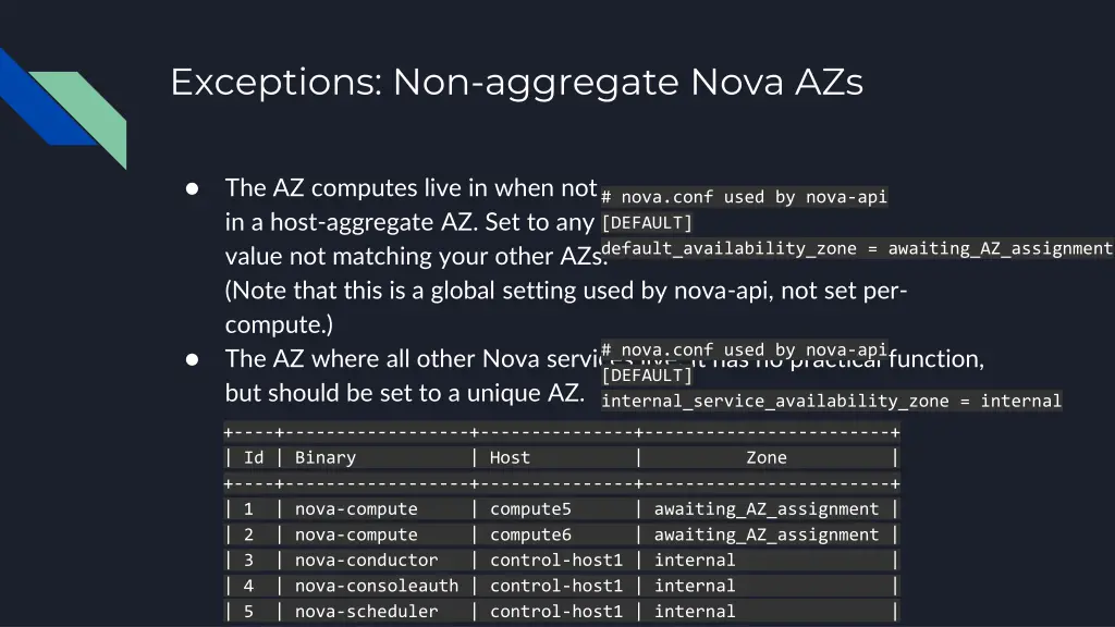 exceptions non aggregate nova azs