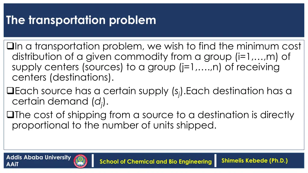 the transportation problem