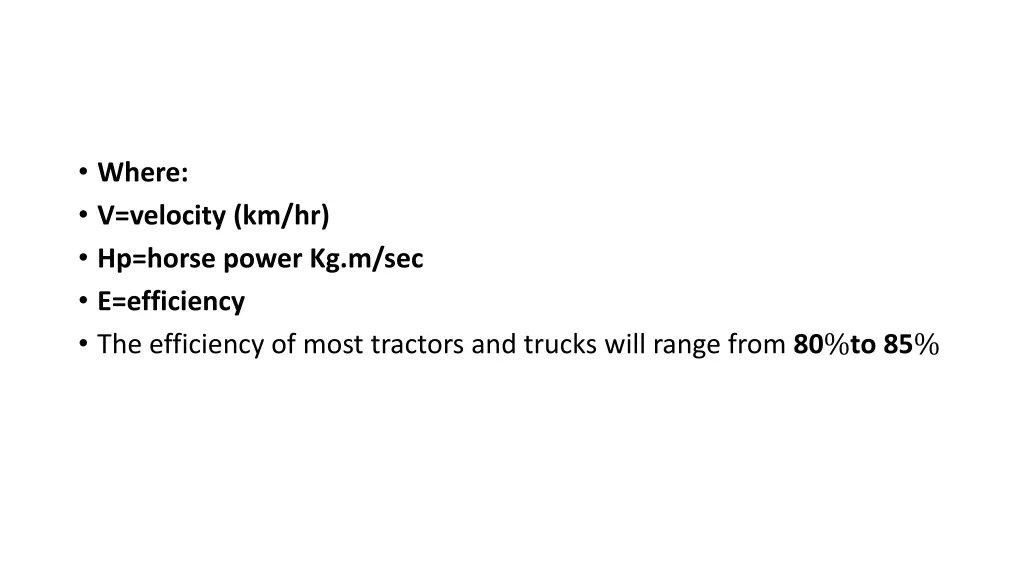 where v velocity km hr hp horse power