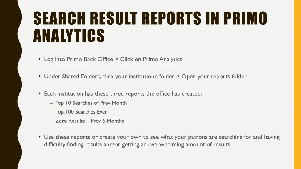 search result reports in primo analytics