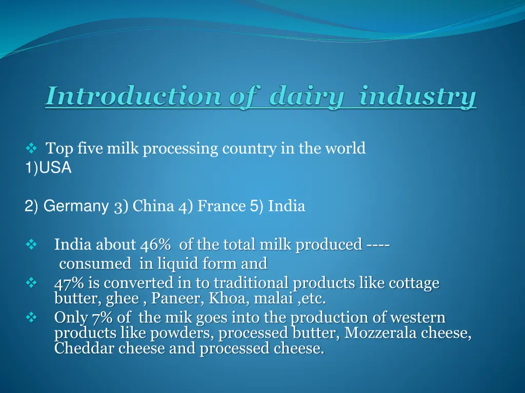 top five milk processing country in the world