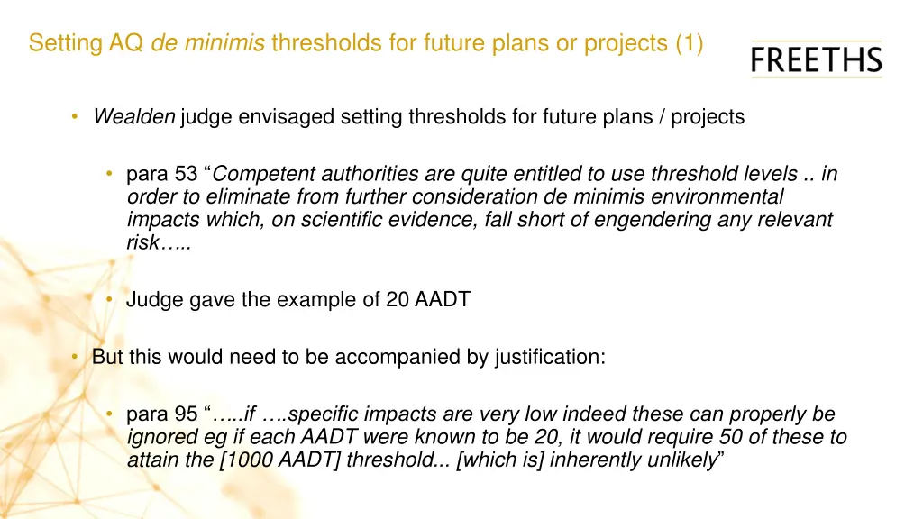 setting aq de minimis thresholds for future plans