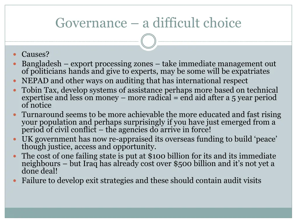 governance a difficult choice