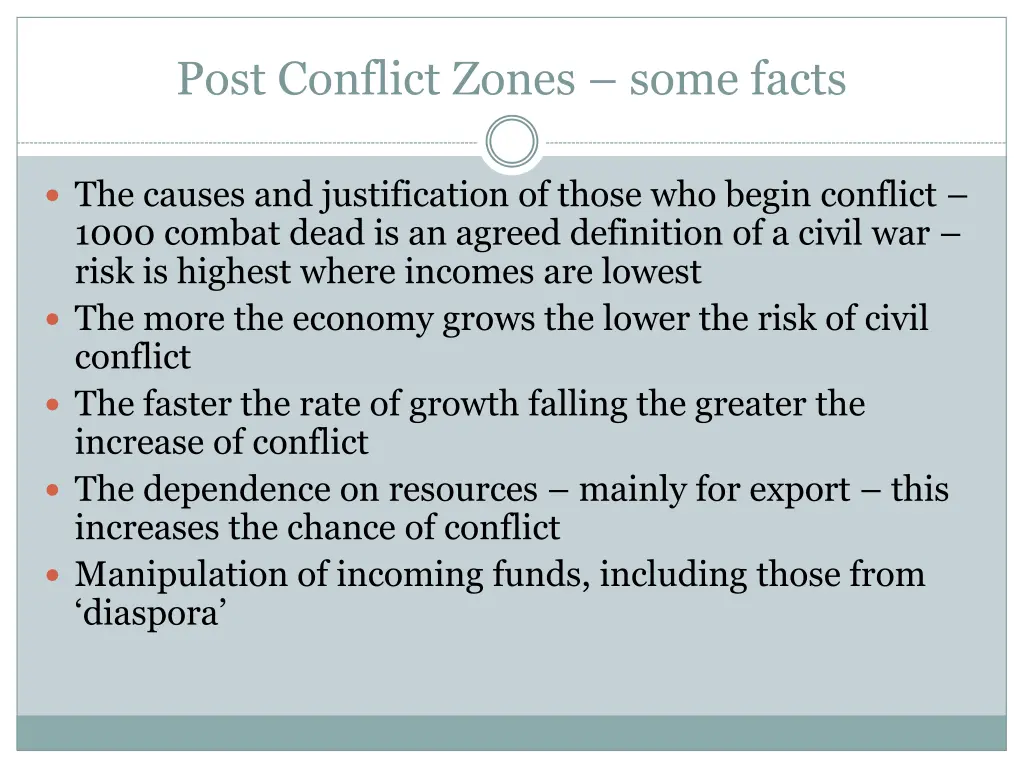 post conflict zones some facts