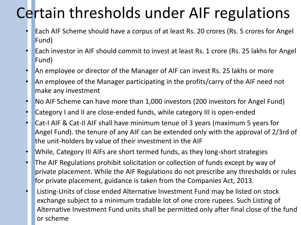 certain thresholds under aif regulations