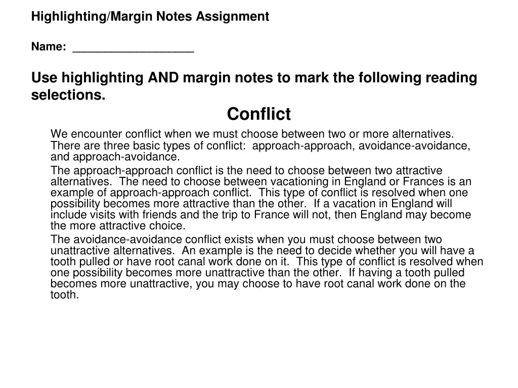 highlighting margin notes assignment