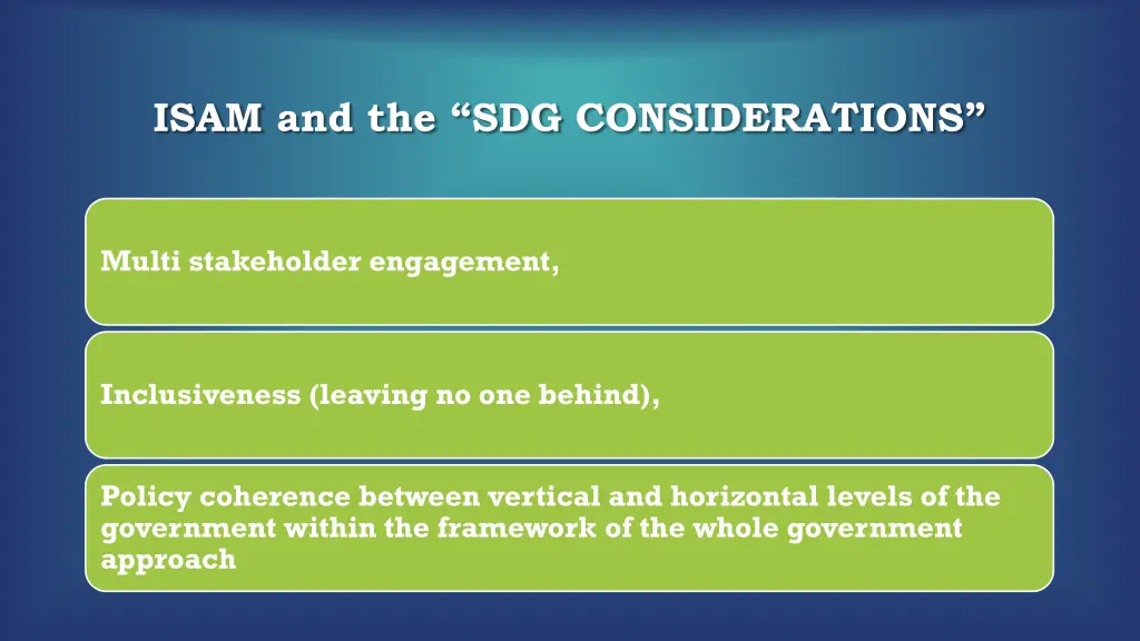 isam and the sdg considerations