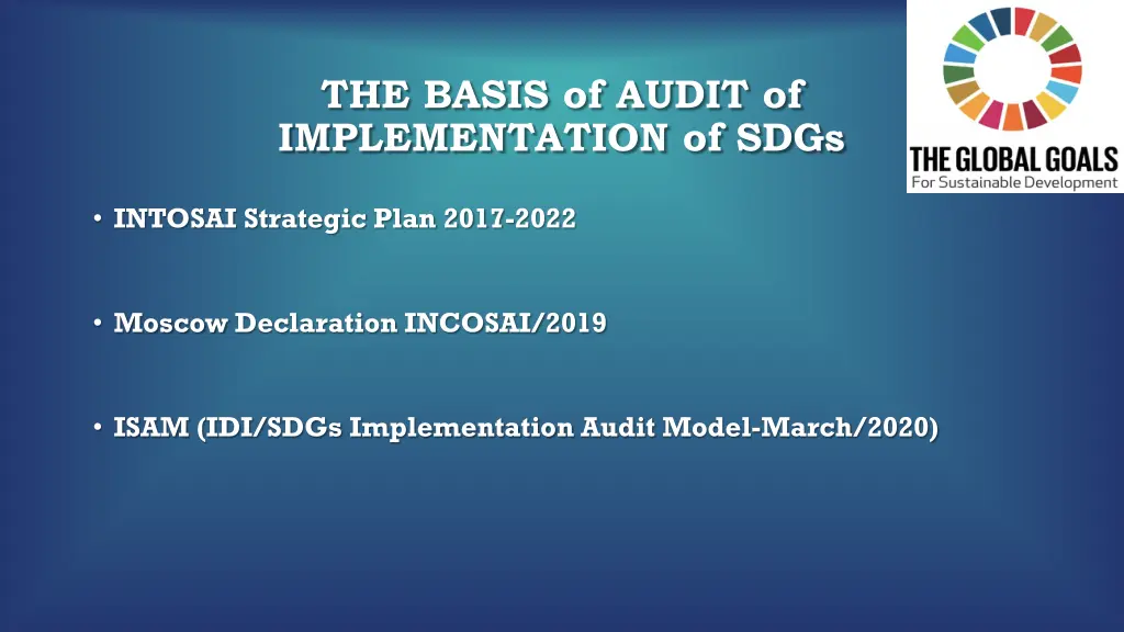 the basis of audit of implementation of sdgs