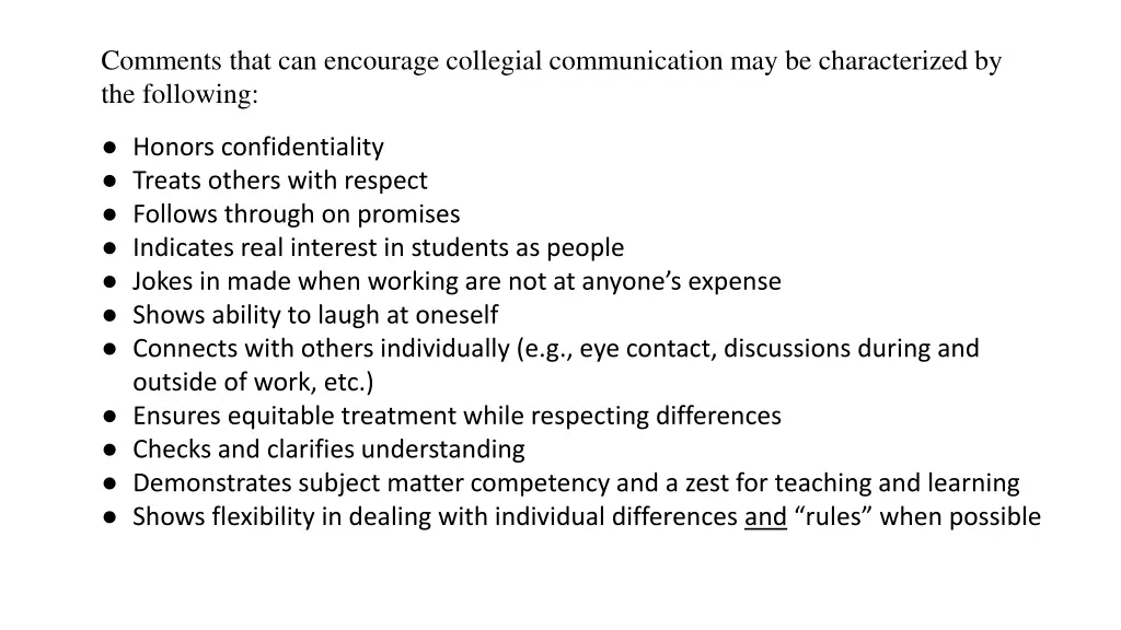 comments that can encourage collegial