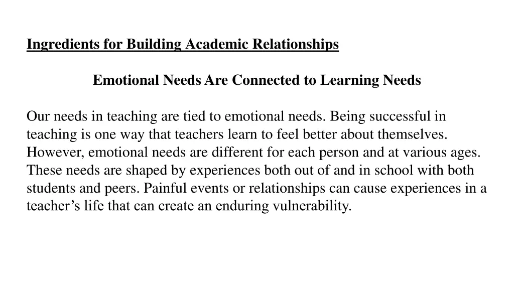 ingredients for building academic relationships