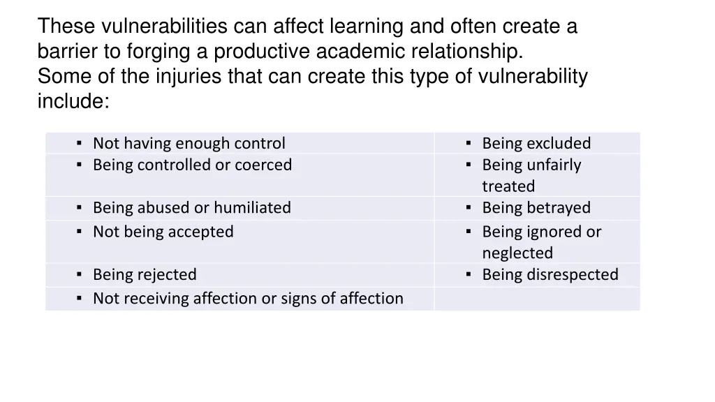 these vulnerabilities can affect learning