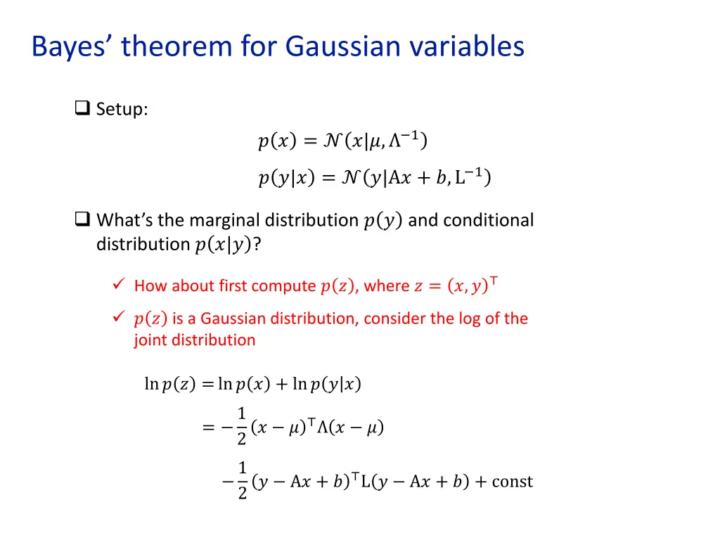 bayes theorem for gaussian variables