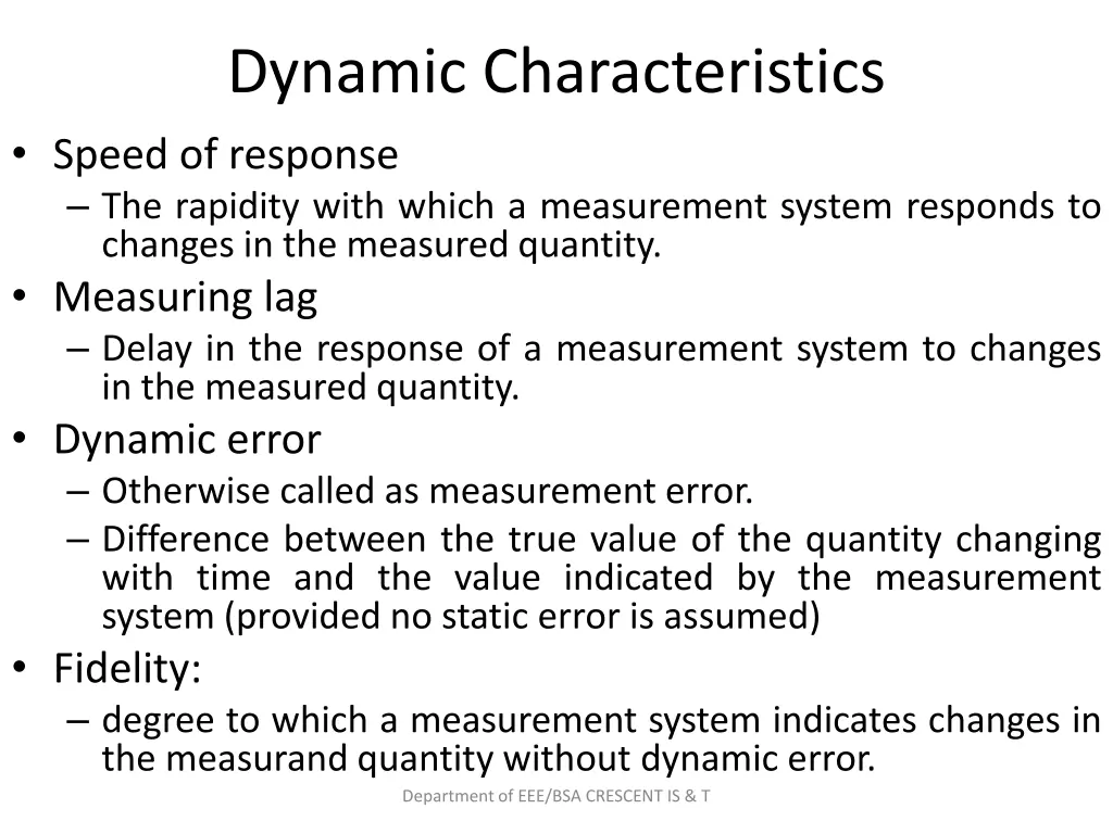 dynamic characteristics speed of response