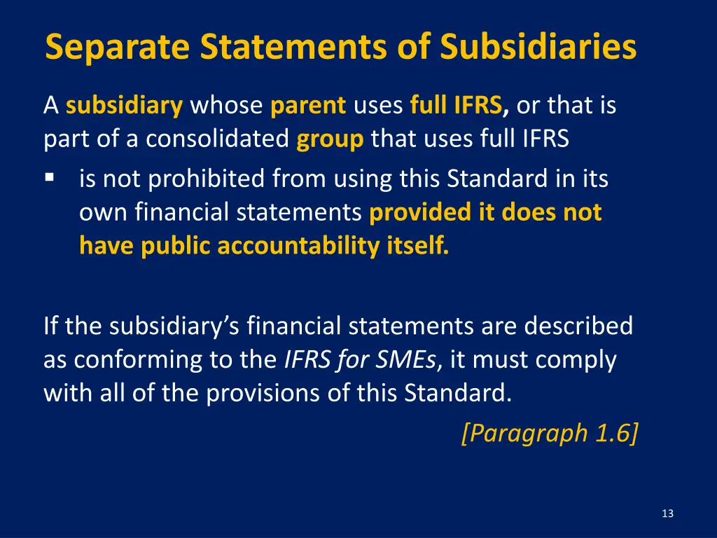 separate statements of subsidiaries