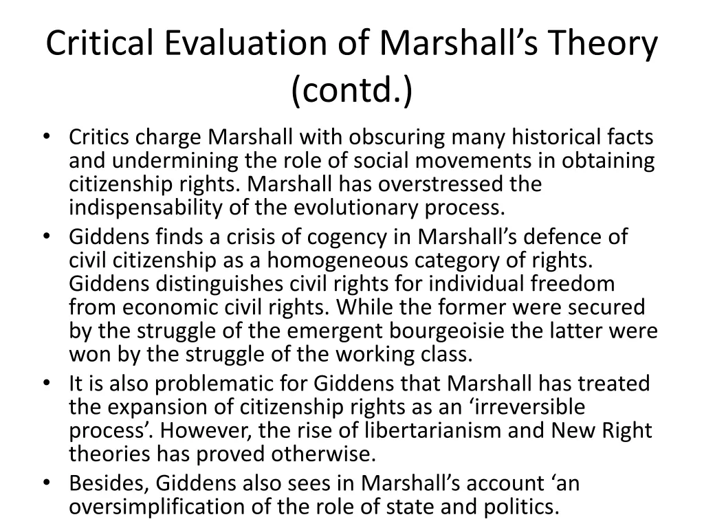 critical evaluation of marshall s theory contd