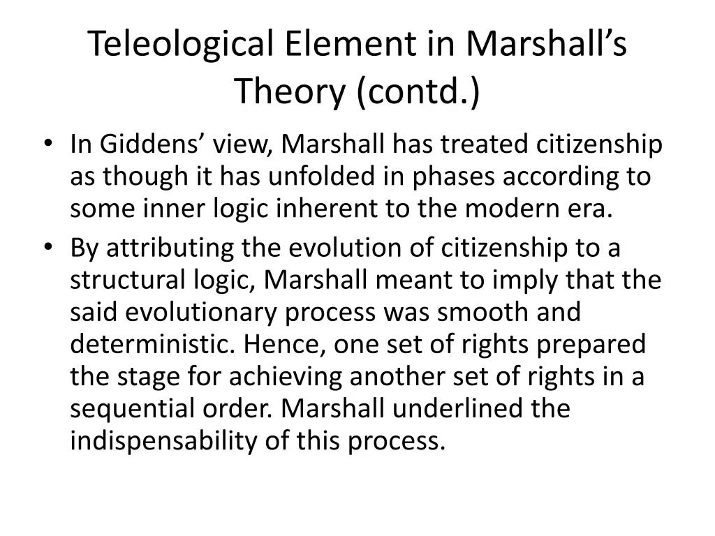 teleological element in marshall s theory contd